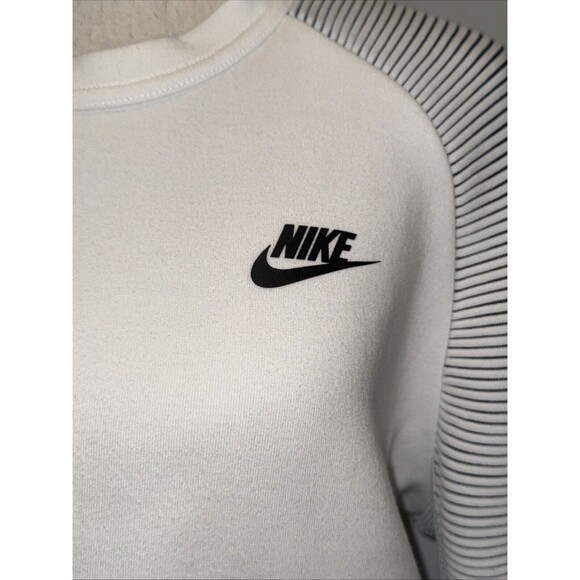 Nike White Tech Fleece Ribbed Long Sleeve Crew Neck Sweatshirt Large, EUC - Picture 2 of 12